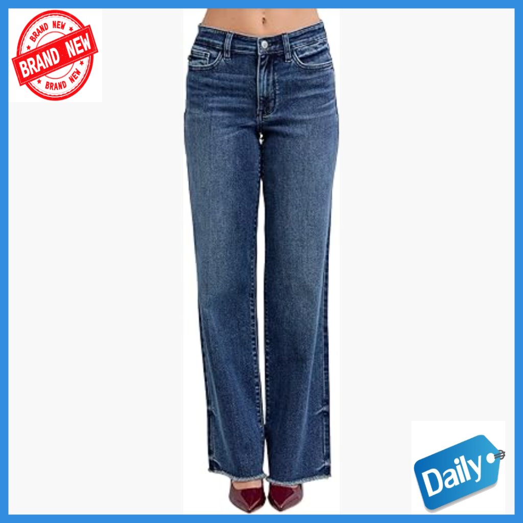 Mid Rise Wide Leg Jeans 32 Inseam Cotton Blend Stretch Denim